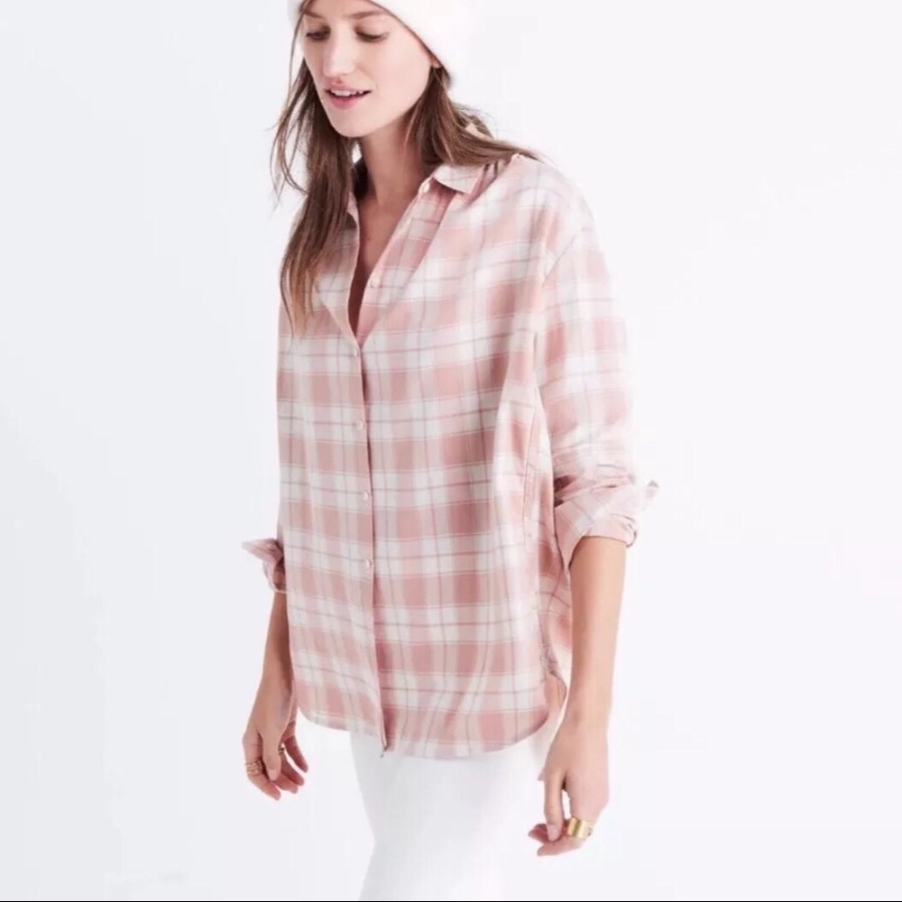 Madewell Oversized Ex Boyfriend Shirt Plaid Blush - Picture 1 of 7